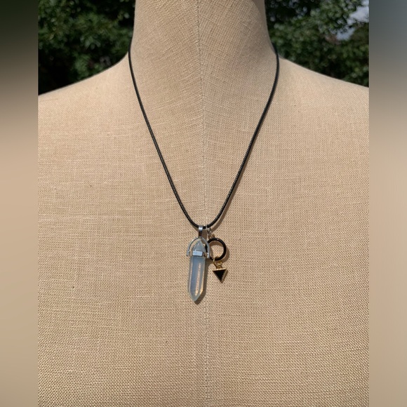 Handmade Dagger Opalite Resin Crystal Amulet Necklace & Triangle & Circle Charm - Picture 9 of 13